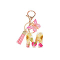 Initial Letter Keychains Pink Flower Butterfly Keychain Birthday Gifts for Women Bling Keychain For Backpack Wallet(M)
