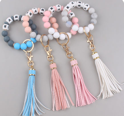 Silicone Beaded Bracelet Keychain Accessory
