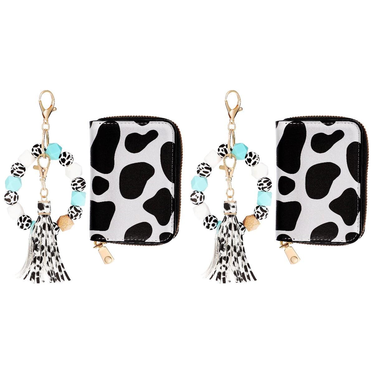 Abaodam 4Pcs Wrist Keychain Wallet Cow Key Wallet Holder Card Case with Keychain
