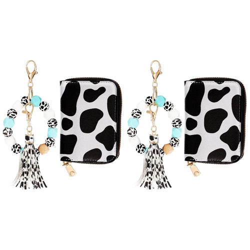 Abaodam 4Pcs Wrist Keychain Wallet Cow Key Wallet Holder Card Case with Keychain