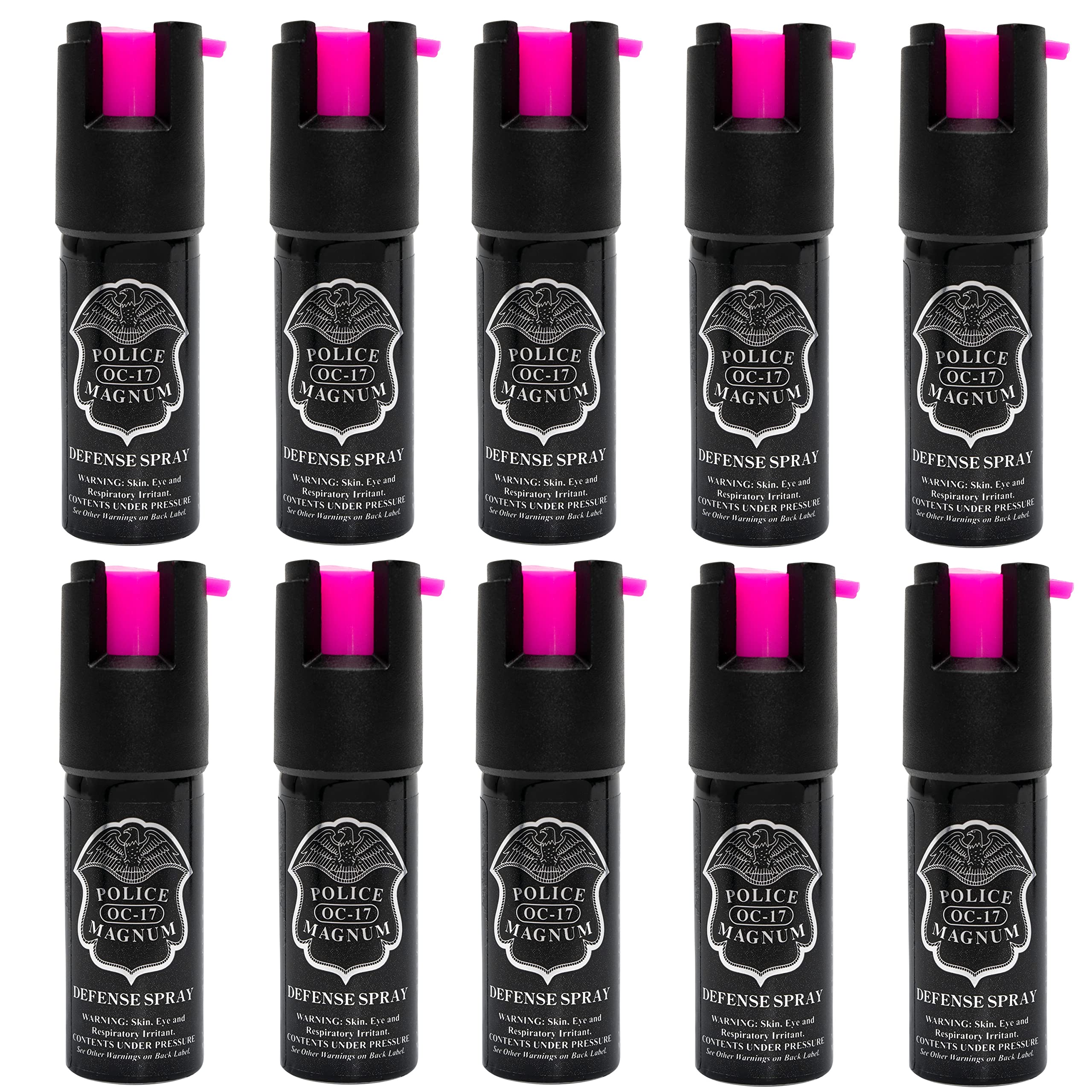 POLICE MAGNUM Mini Pepper Spray Self Defense Canisters- Max Heat Strength- 10-12ft Range (10 Pack 1/2oz Twist Lock) (HOT Pink)