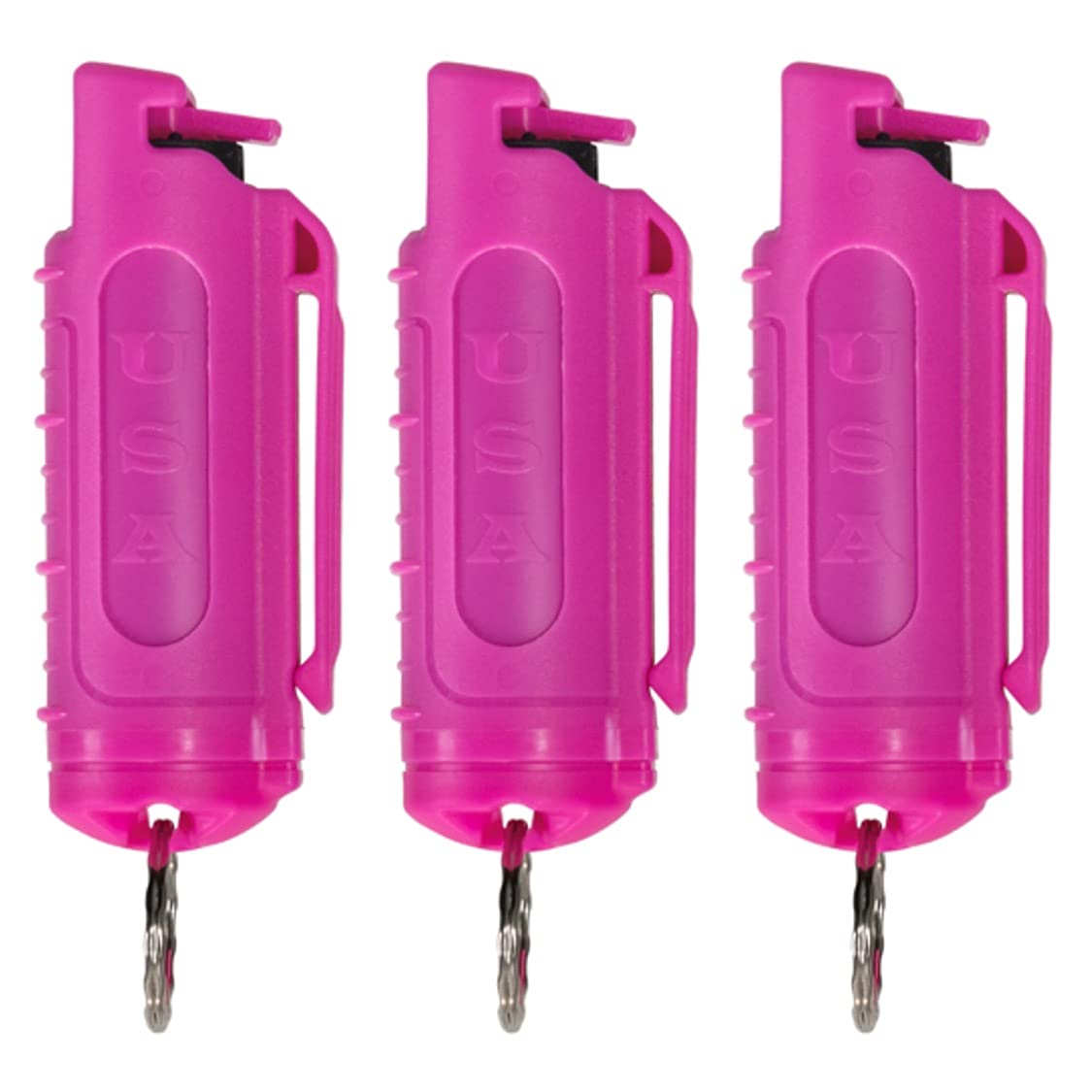 Police Magnum Keychain Pepper Spray Self Defense Belt Clip Holder- Tactical Safety Key Chains for Women & Men- Made in The USA-3 Pack Hot Pink INJ