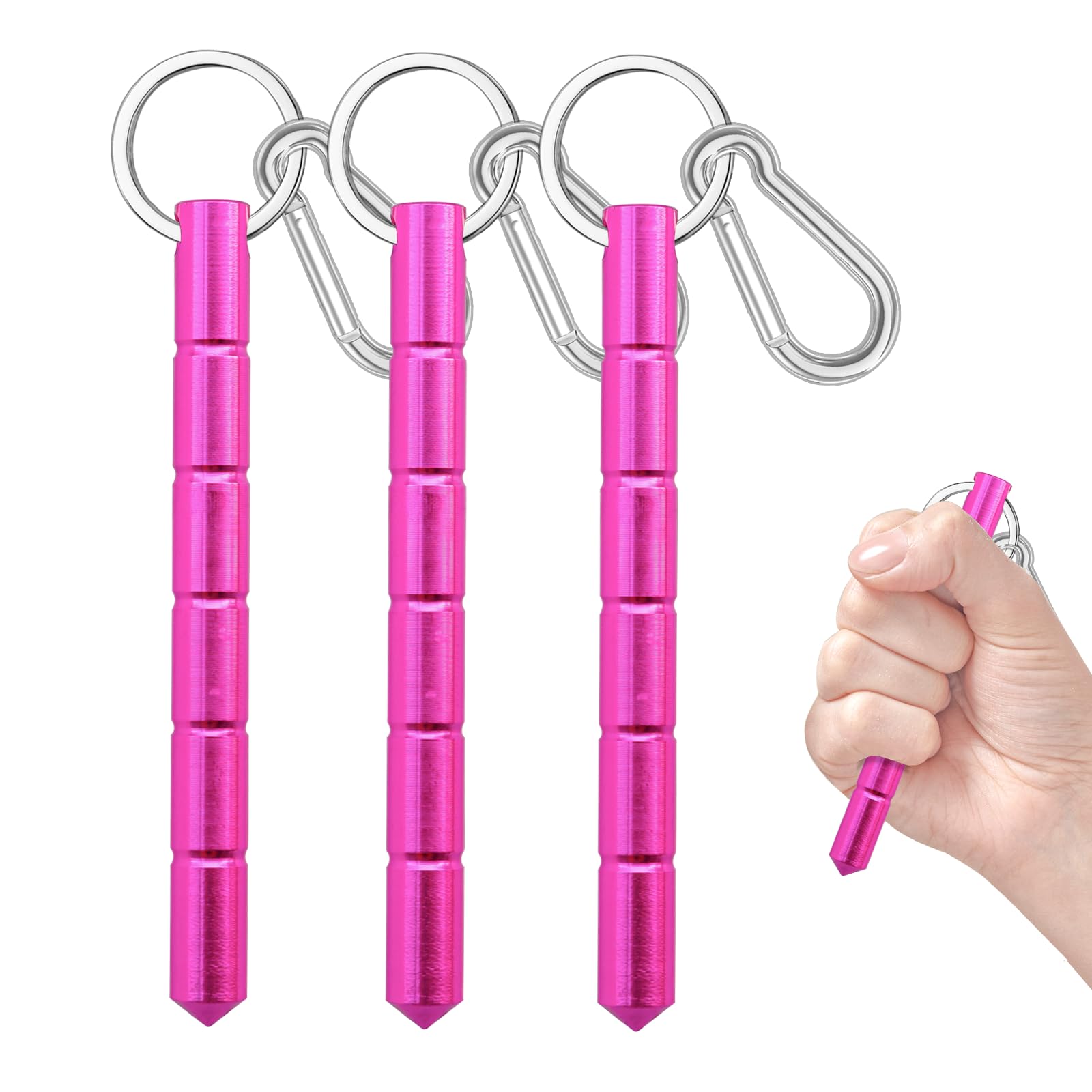 Hawflu 3Pcs Safety keychain Set Protection Keychain Accessories Safety self Stick protection with 3Pcs Carabiner Clips for Women Ladies Girls(Pink)