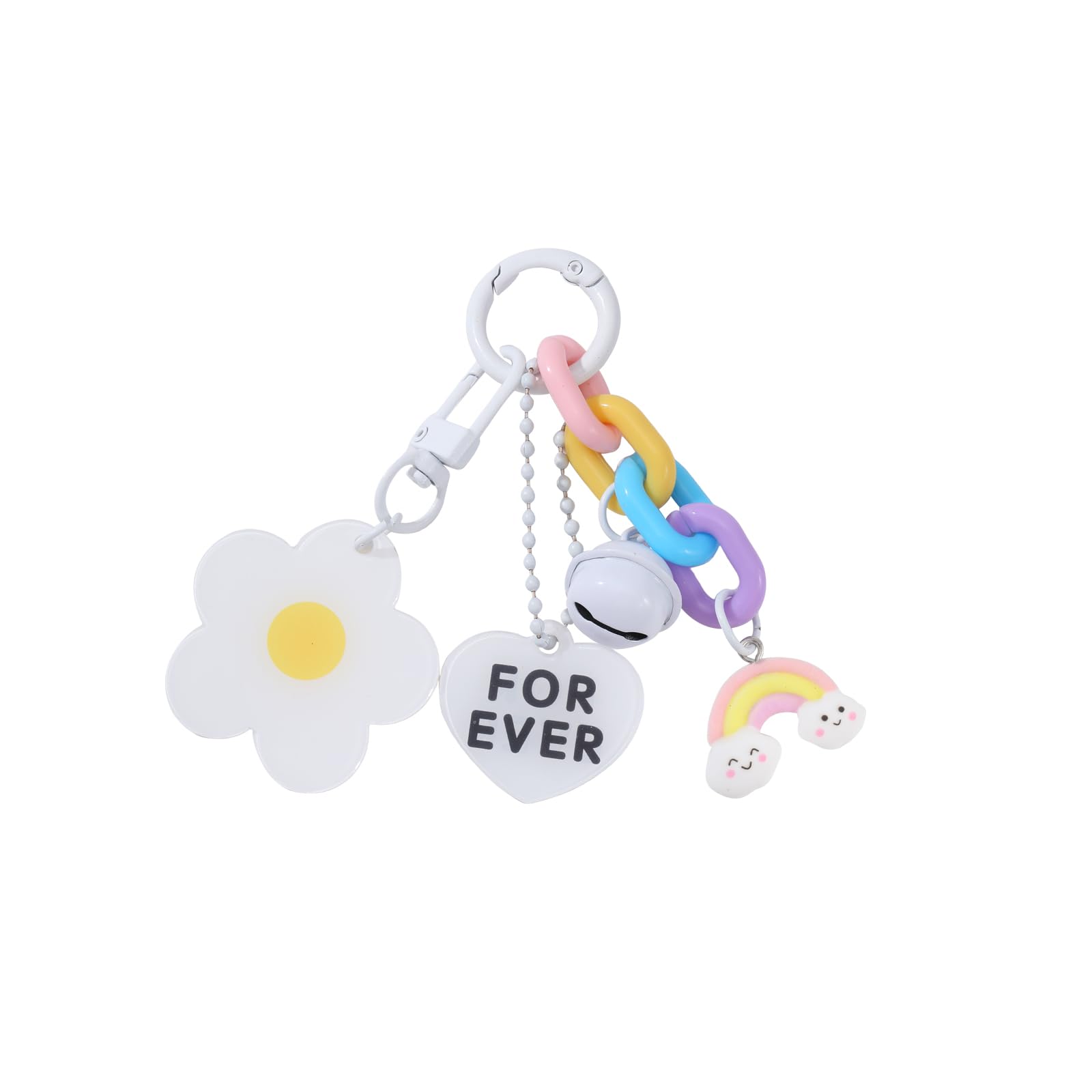 XLMCWT Cute Flower Keychain Y2k Aesthetic Acrylic Heart Bell Keychain Car Bag Backpack Camera Charms Keychain (White)